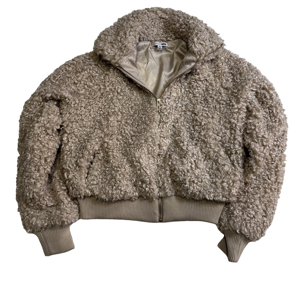 Fashion Nova Sherpa Teddy Jacket Coat Outerwear Size XS Beige Ribbed Cuffs Hem - Picture 16 of 16